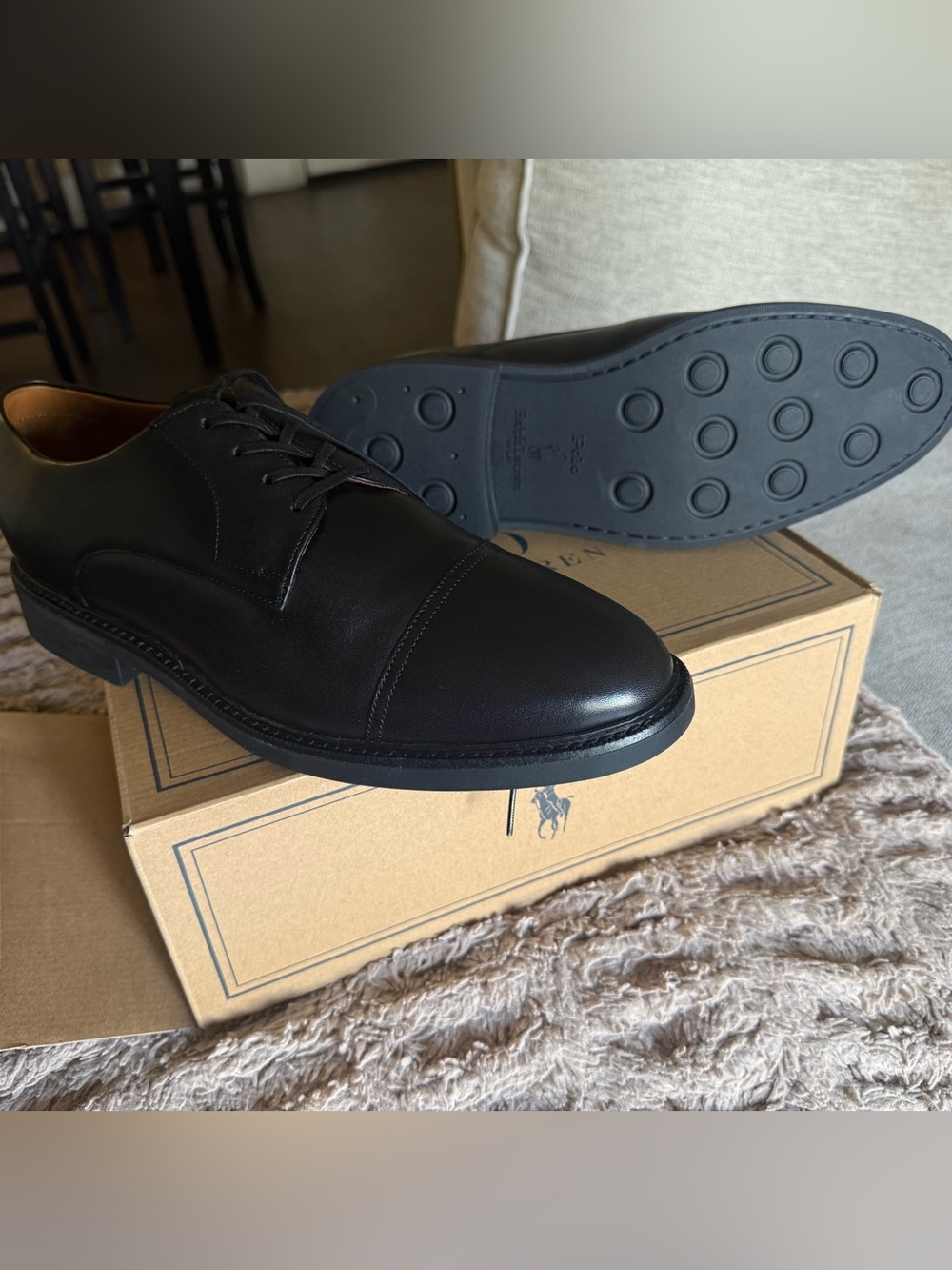 Polo by Ralph Lauren Men’s Black Cap-Toe Derby Shoes